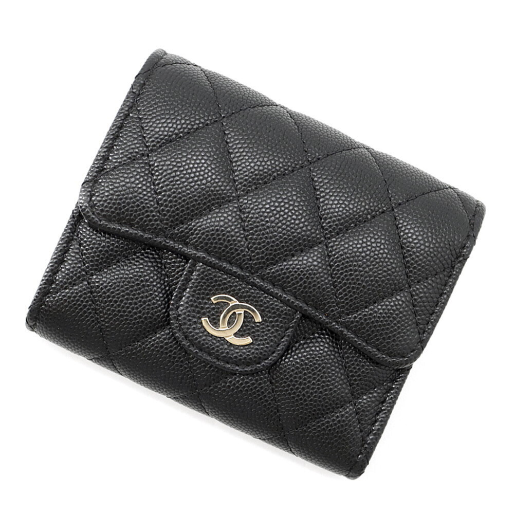 Chanel Tri-fold Wallet Matelassé Coco Mark Classic Small Flap Caviar Skin AP0...